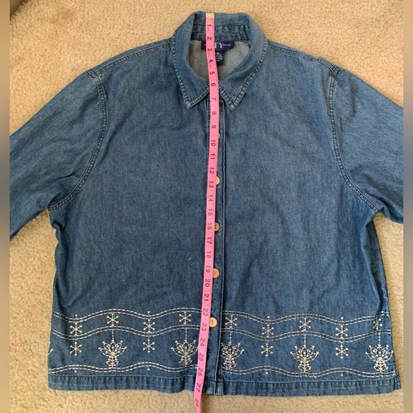 Original TY Wear Jean Shacket Jacket Shirt-Size 20W-Embroidered Floral Design - Picture 9 of 14